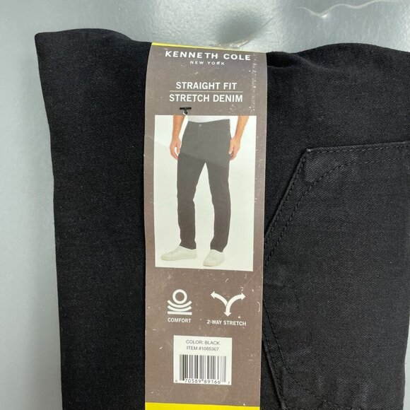 NEW Kenneth Cole Men's 32x34 Black Straight Fit Stretch Denim Jeans Cotton Blend - Picture 2 of 10